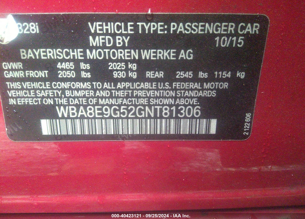 2016 BMW 328I VIN: WBA8E9G52GNT81306