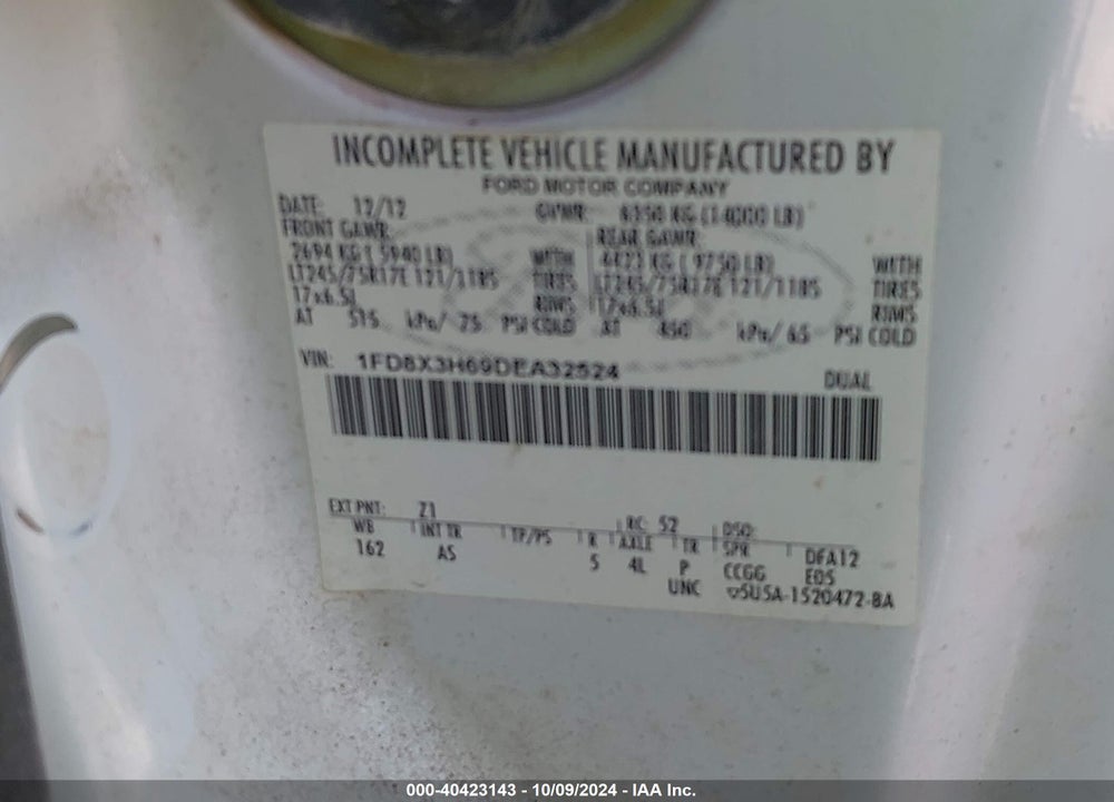 2013 FORD F-350 CHASSIS XL VIN: 1FD8X3H69DEA32524