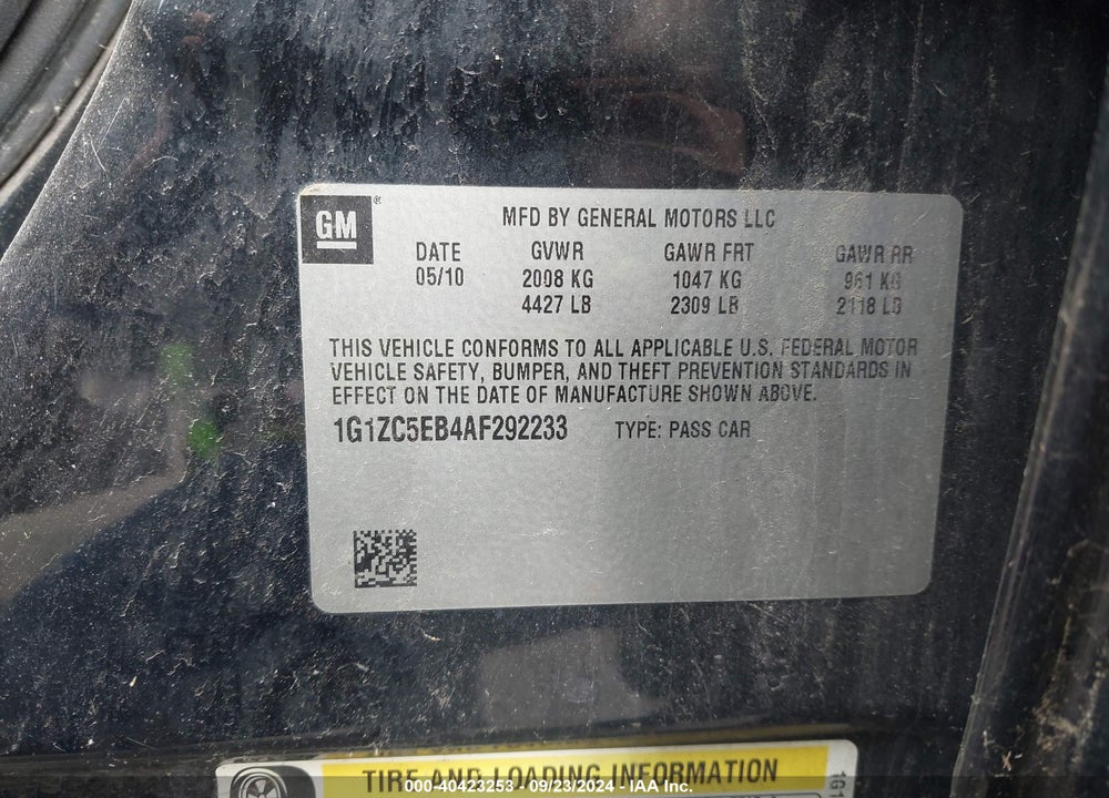 2010 CHEVROLET MALIBU LT VIN: 1G1ZC5EB4AF292233