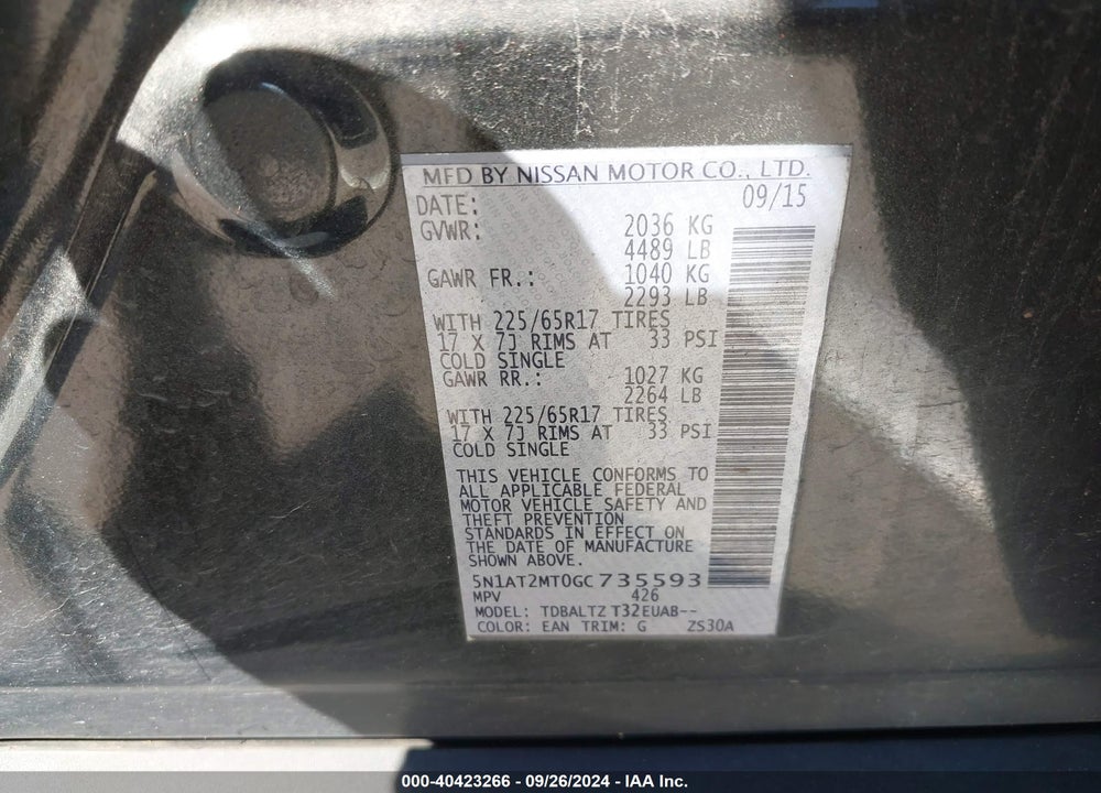 2016 NISSAN ROGUE SV VIN: 5N1AT2MT0GC735593