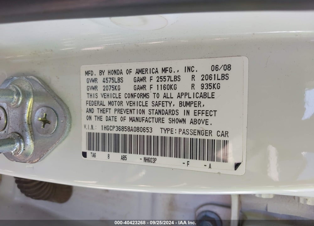 2008 HONDA ACCORD 3.5 EX-L VIN: 1HGCP36858A080653