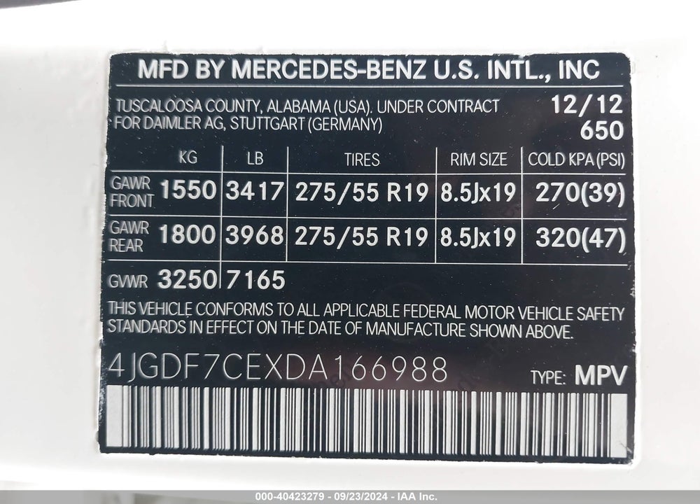 2013 MERCEDES-BENZ GL 450 4MATIC VIN: 4JGDF7CEXDA166988