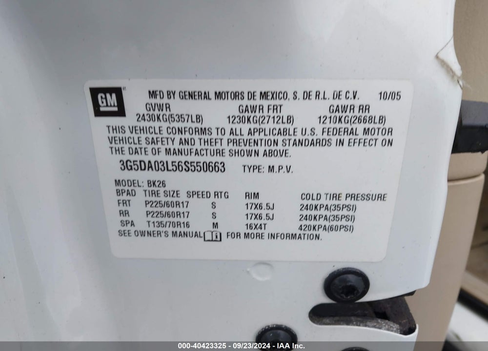 2006 BUICK RENDEZVOUS CX VIN: 3G5DA03L56S550663