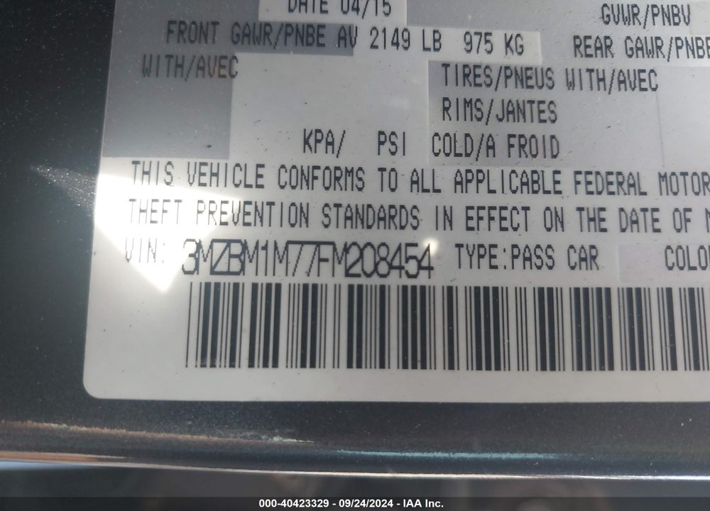2015 MAZDA 3 I GRAND TOURING VIN: 3MZBM1M77FM208454