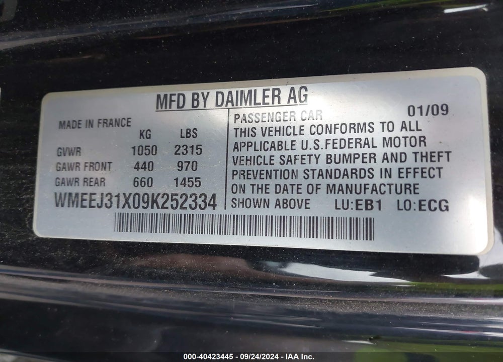 2009 SMART FORTWO BRABUS/PASSION/PURE VIN: WMEEJ31X09K252334