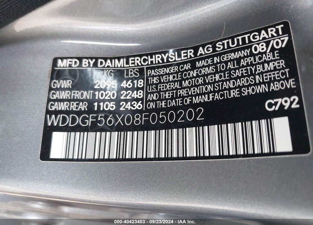 2008 MERCEDES-BENZ C 350 SPORT VIN: WDDGF56X08F050202