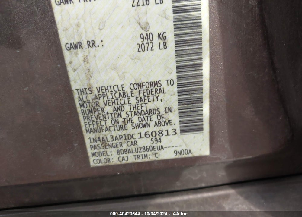 2013 NISSAN ALTIMA 2.5 SV VIN: 1N4AL3AP1DC160813