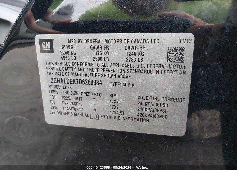 2013 CHEVROLET EQUINOX 1LT VIN: 2GNALDEK7D6268934