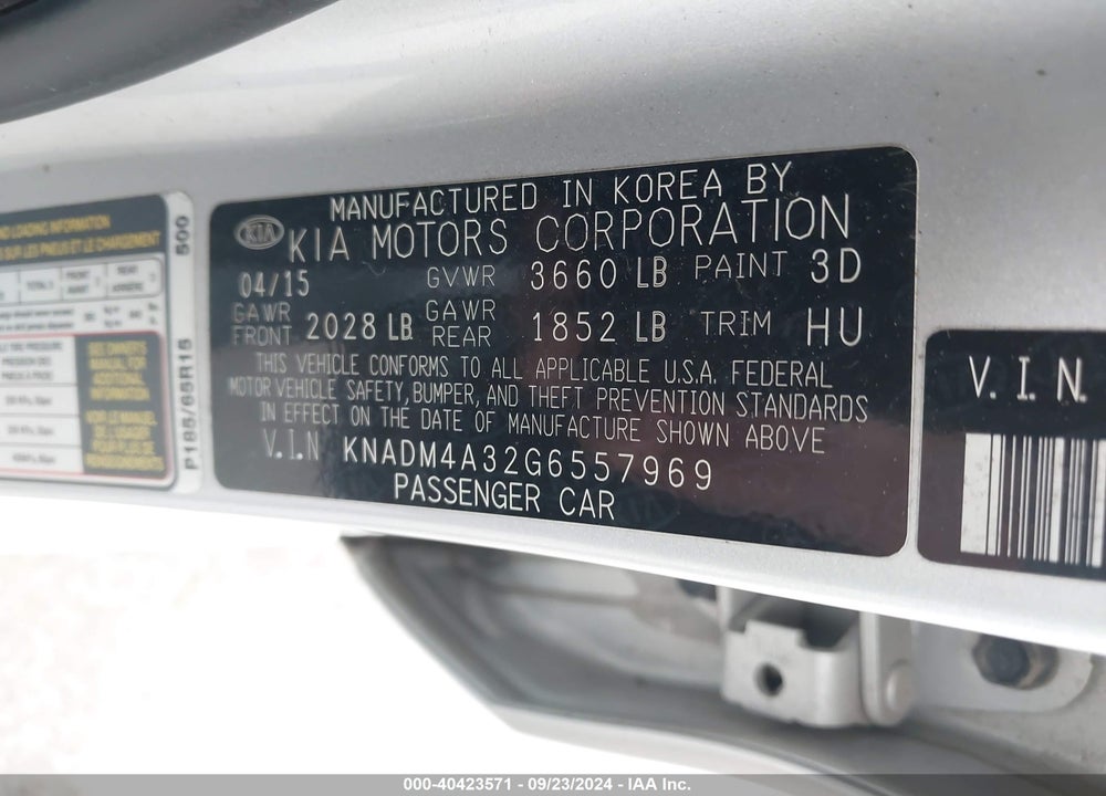 2016 KIA RIO LX VIN: KNADM4A32G6557969