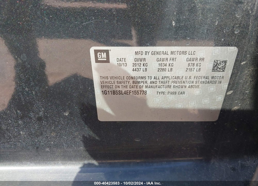 2014 CHEVROLET MALIBU 1LS VIN: 1G11B5SL4EF155778
