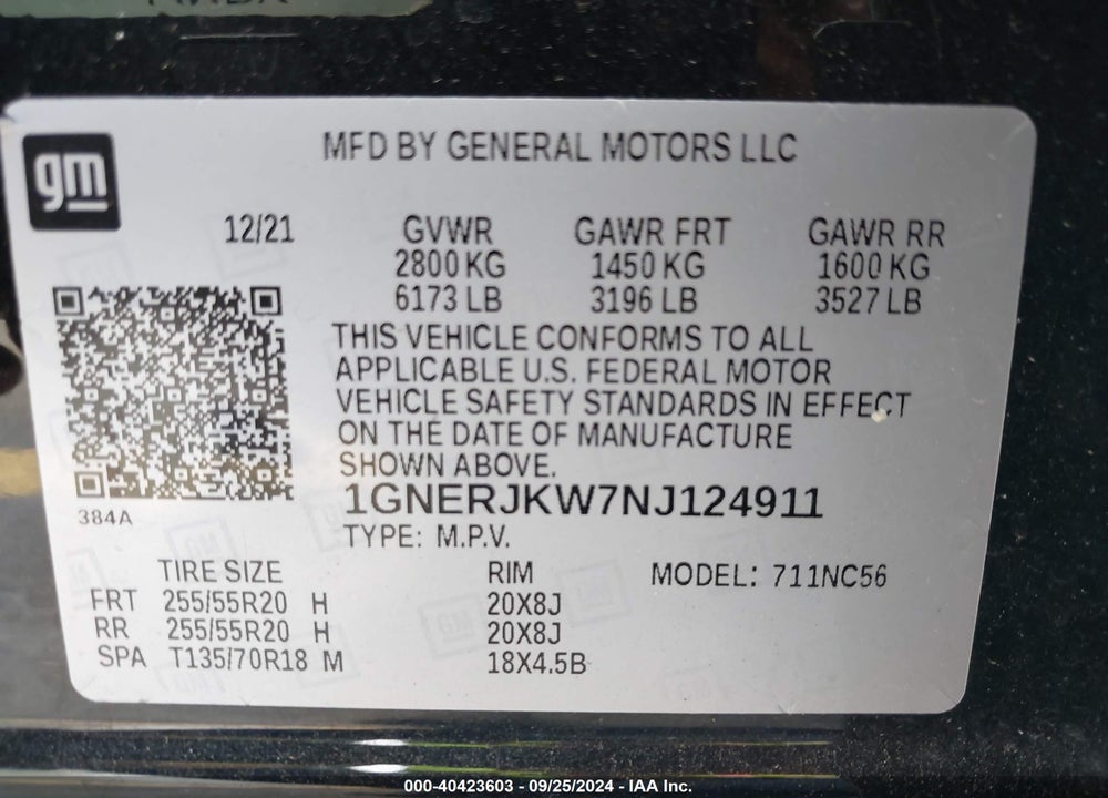 2022 CHEVROLET TRAVERSE FWD RS VIN: 1GNERJKW7NJ124911