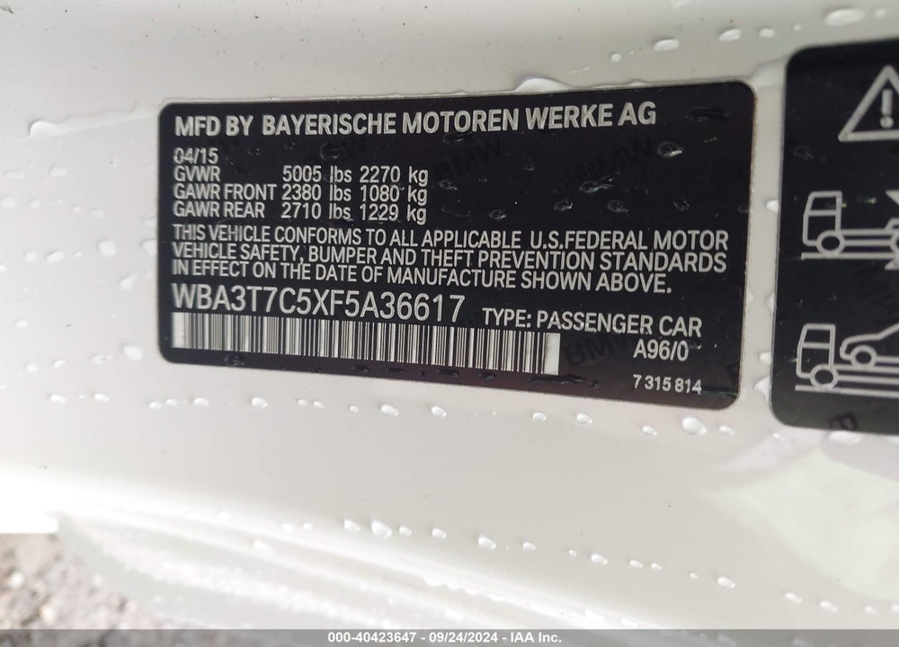 2015 BMW 435I XDRIVE VIN: WBA3T7C5XF5A36617