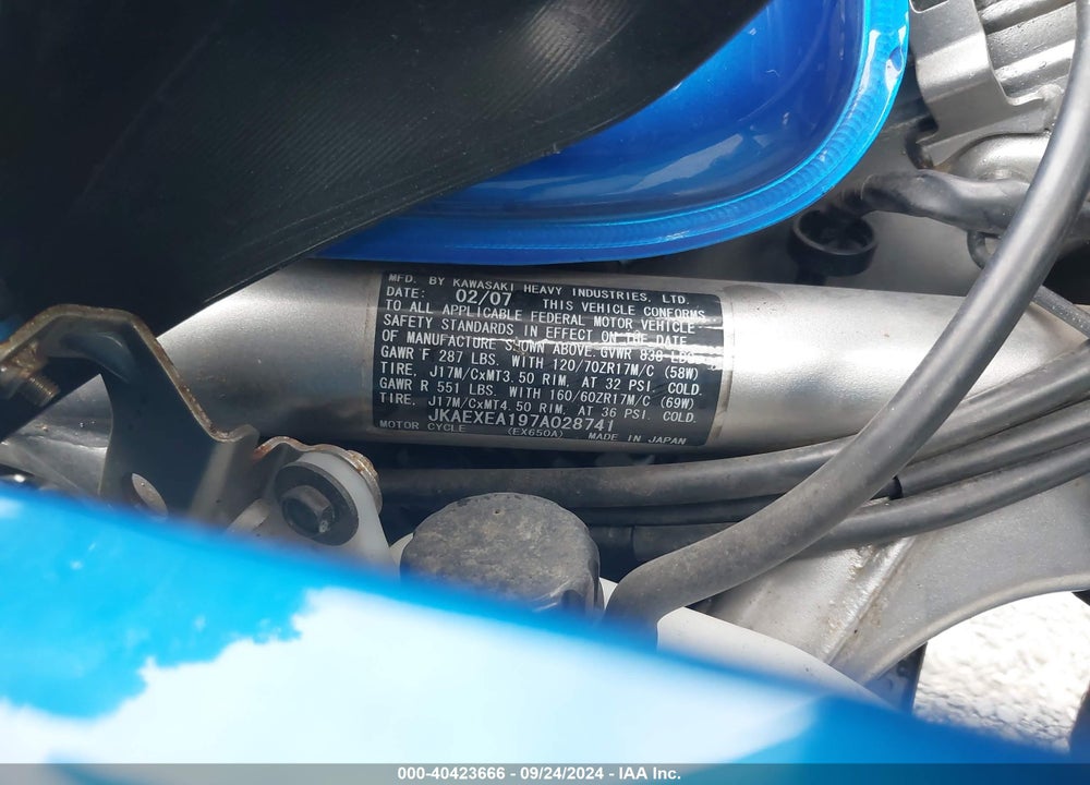 2007 KAWASAKI EX650 A VIN: JKAEXEA197A028741
