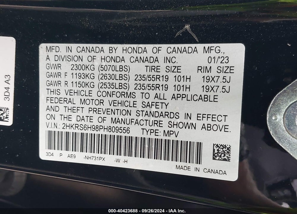 2023 HONDA CR-V HYBRID SPORT TOURING VIN: 2HKRS6H98PH809556