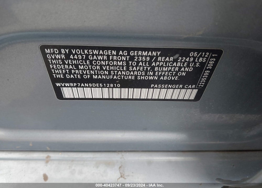 2013 VOLKSWAGEN CC 2.0T LUX VIN: WVWRP7AN9DE512810
