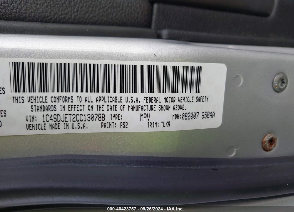 2012 DODGE DURANGO CITADEL VIN: 1C4SDJET2CC130788
