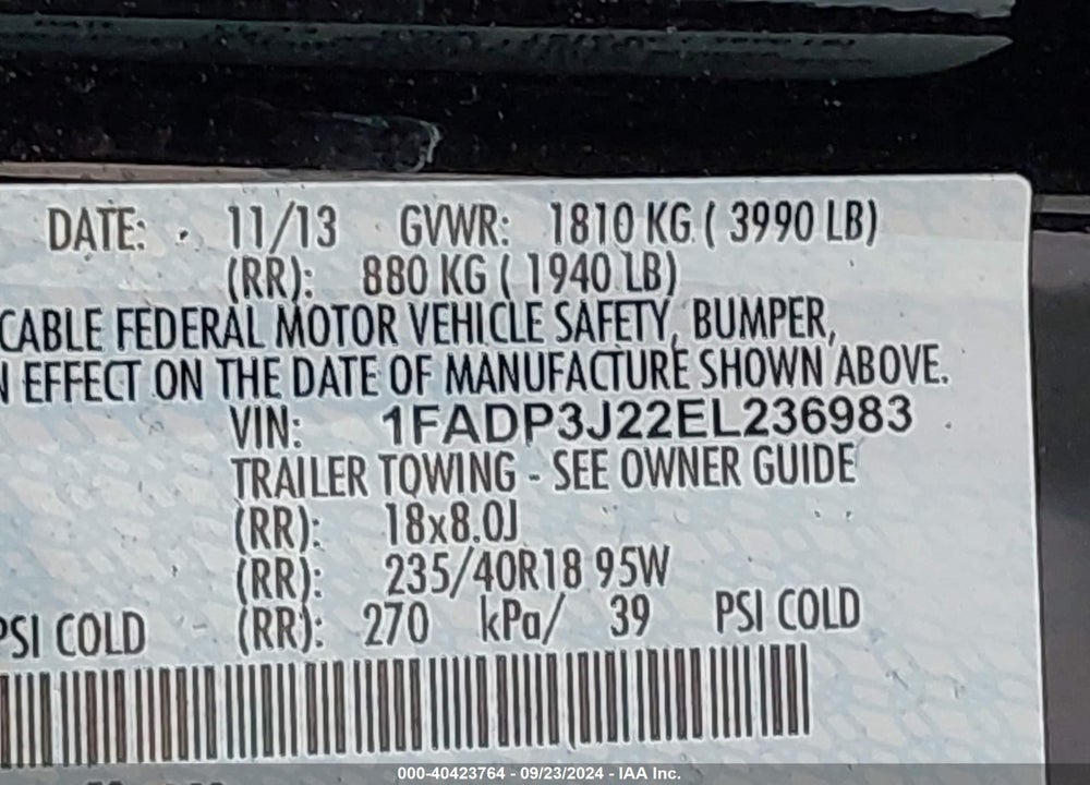 2014 FORD FOCUS TITANIUM VIN: 1FADP3J22EL236983