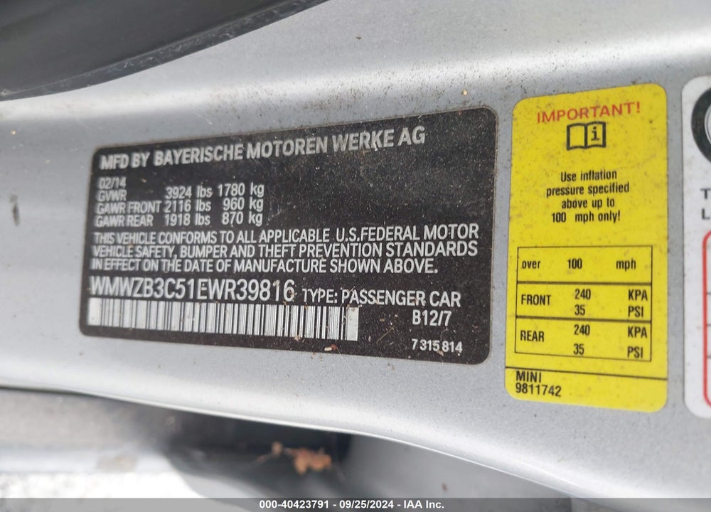 2014 MINI COUNTRYMAN COOPER VIN: WMWZB3C51EWR39816