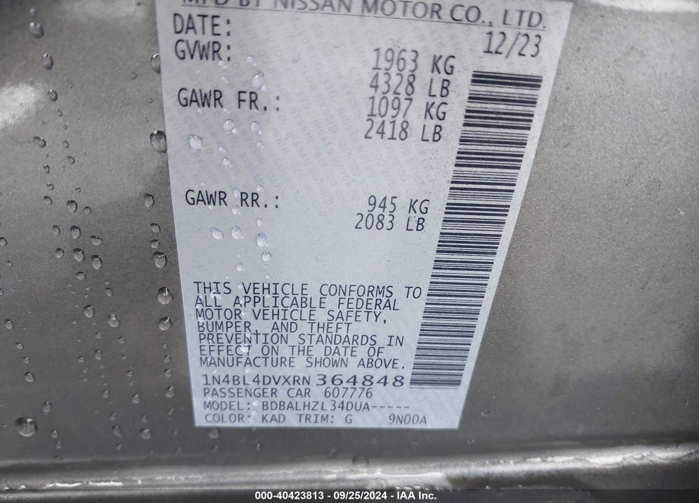 2024 NISSAN ALTIMA VIN: 1N4BL4DVXRN364848