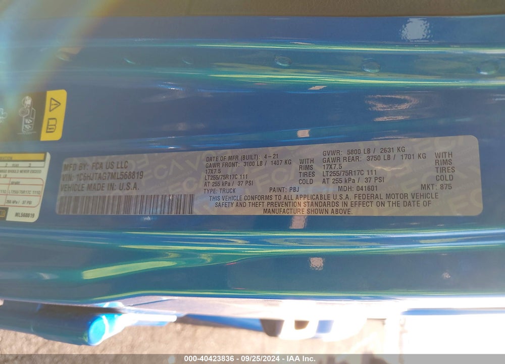 2021 JEEP GLADIATOR WILLYS 4X4 VIN: 1C6HJTAG7ML568819
