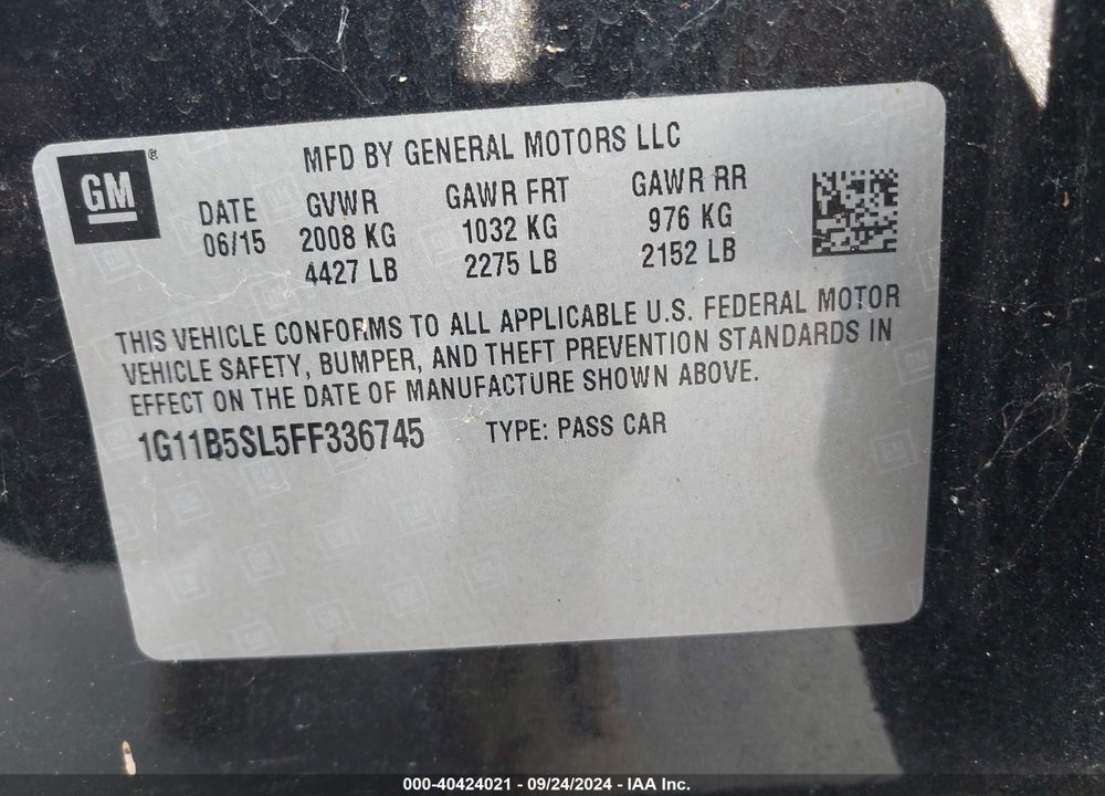 2015 CHEVROLET MALIBU LS VIN: 1G11B5SL5FF336745