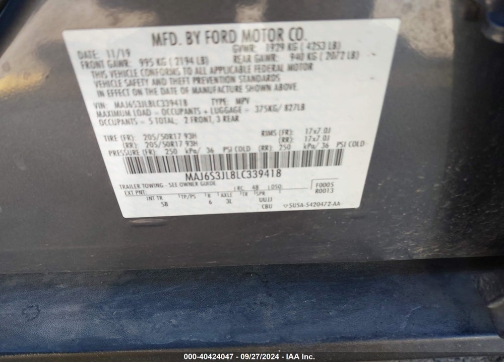 2020 FORD ECOSPORT SES VIN: MAJ6S3JL8LC339418