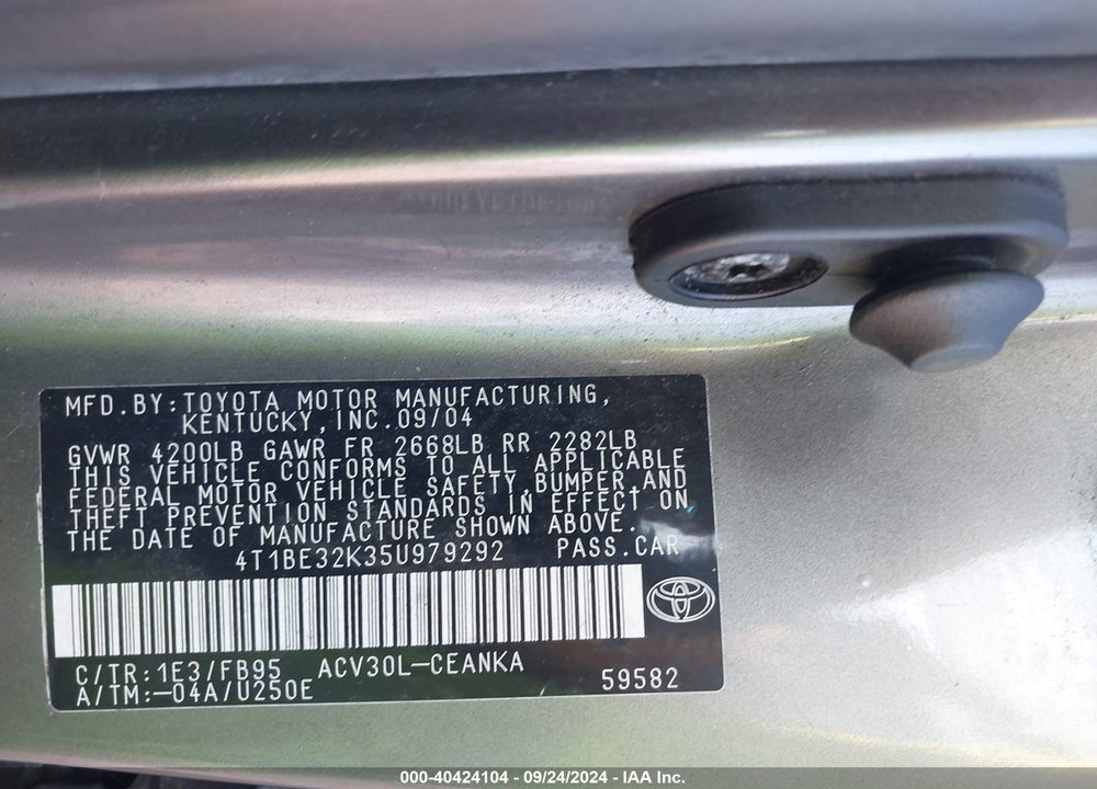 2005 TOYOTA CAMRY STD/ VIN: 4T1BE32K35U979292