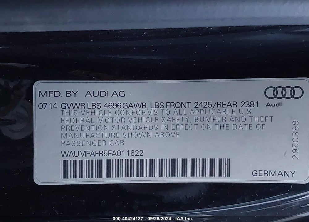 2015 AUDI A5 2.0T PREMIUM VIN: WAUMFAFR5FA011622
