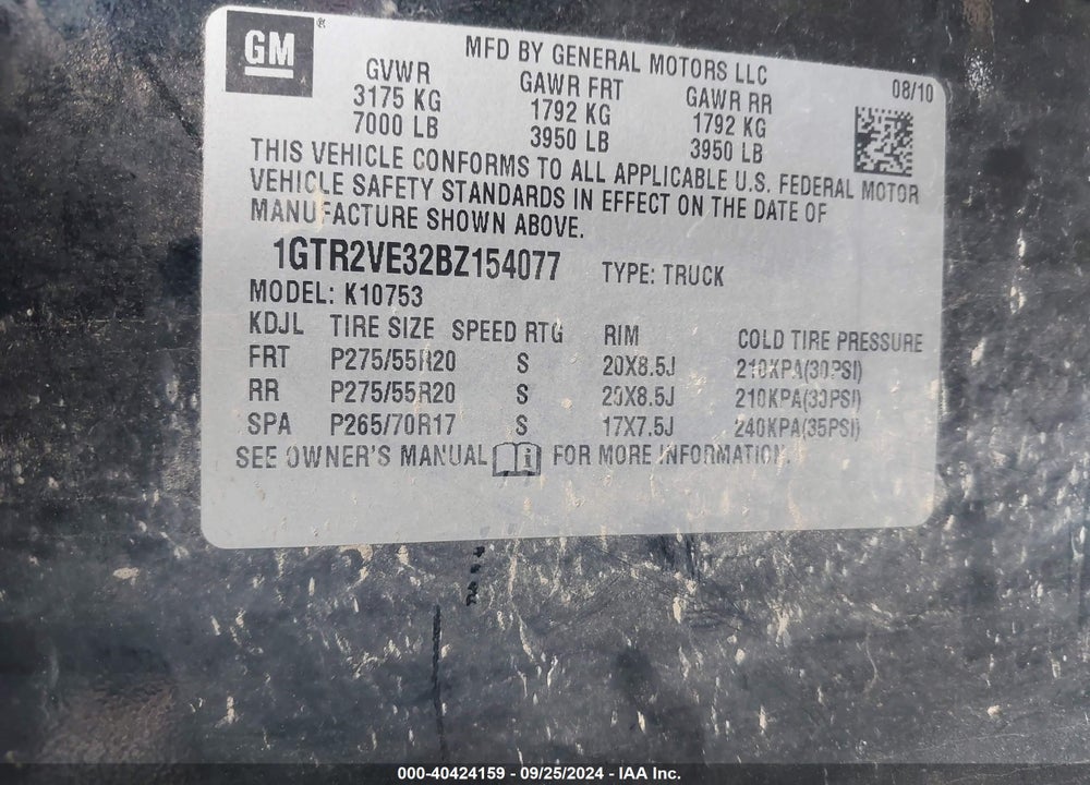 2011 GMC SIERRA 1500 SLE VIN: 1GTR2VE32BZ154077