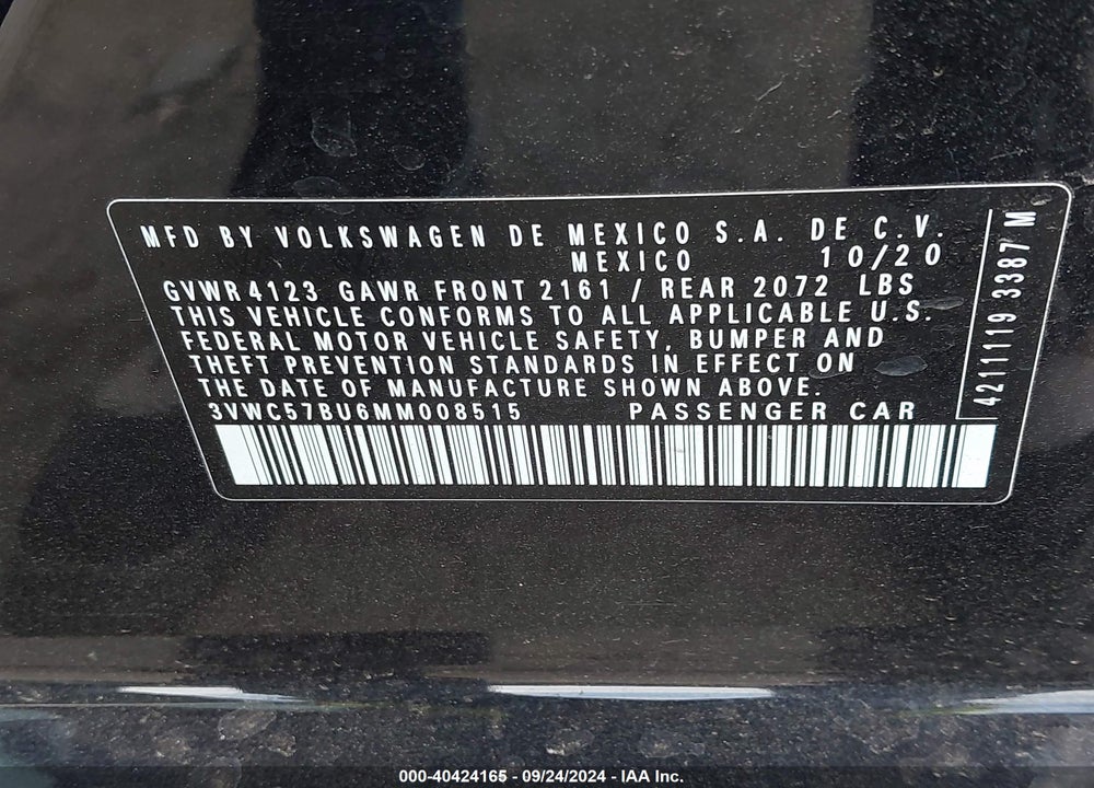 2021 VOLKSWAGEN JETTA 1.4T R-LINE/1.4T S/1.4T SE VIN: 3VWC57BU6MM008515