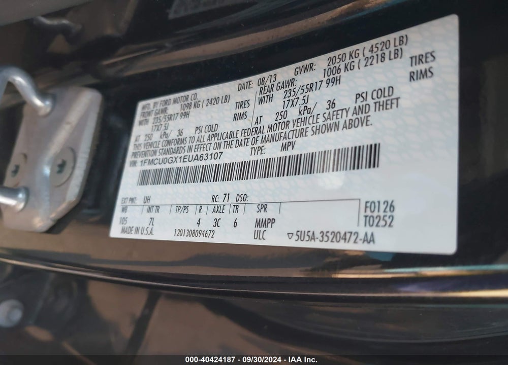 2014 FORD ESCAPE SE VIN: 1FMCU0GX1EUA63107