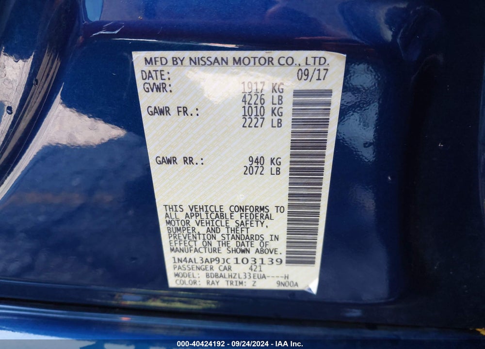 2018 NISSAN ALTIMA 2.5 SR VIN: 1N4AL3AP9JC103139