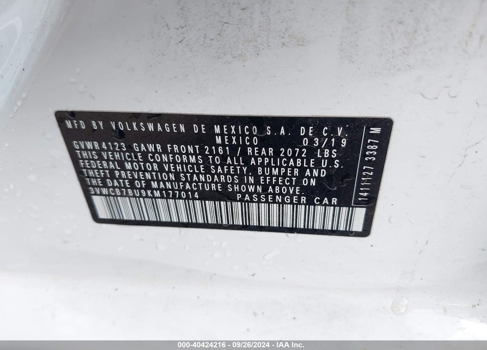 2019 VOLKSWAGEN JETTA 1.4T R-LINE/1.4T S/1.4T SE VIN: 3VWCB7BU9KM177014
