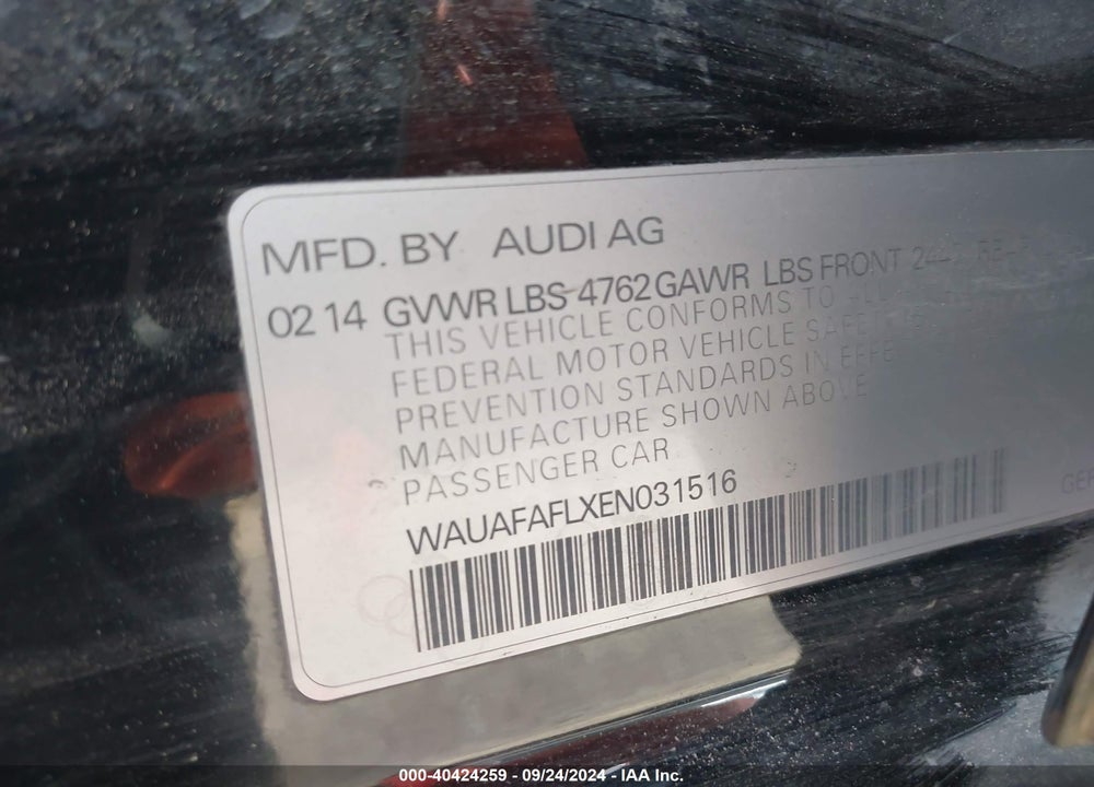 2014 AUDI A4 2.0T PREMIUM VIN: WAUAFAFLXEN031516