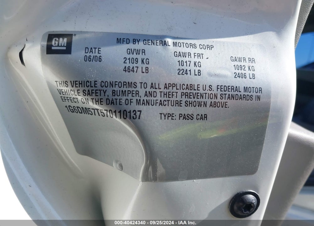 2007 CADILLAC CTS STANDARD VIN: 1G6DM57T570110137