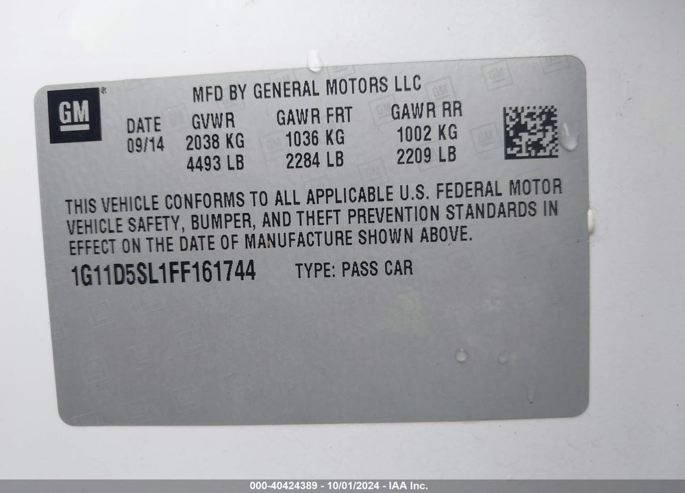2015 CHEVROLET MALIBU 2LT VIN: 1G11D5SL1FF161744