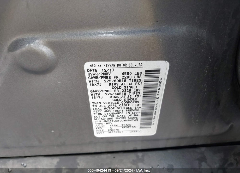 2018 NISSAN ROGUE SL VIN: JN8AT2MT0JW464243