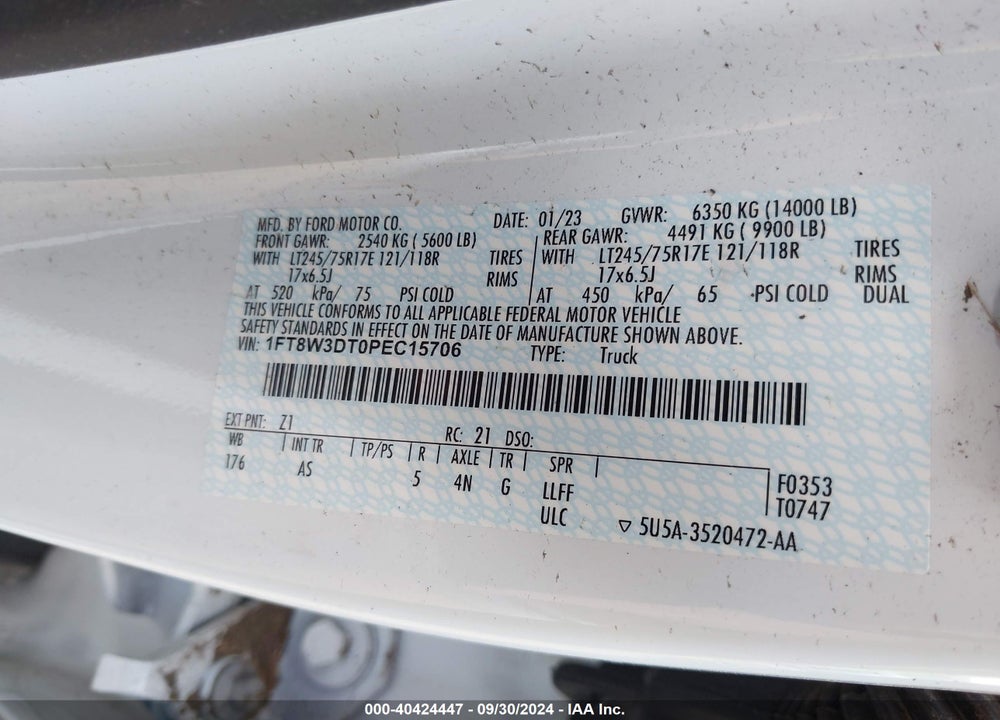 2023 FORD F-350 XL VIN: 1FT8W3DT0PEC15706