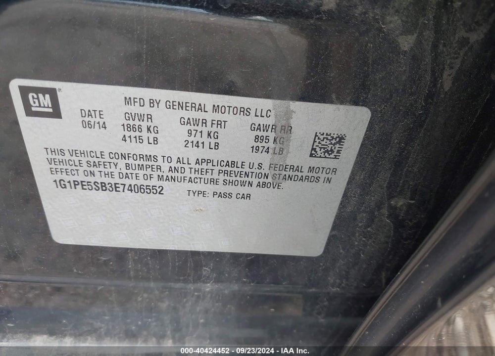 2014 CHEVROLET CRUZE 2LT AUTO VIN: 1G1PE5SB3E7406552