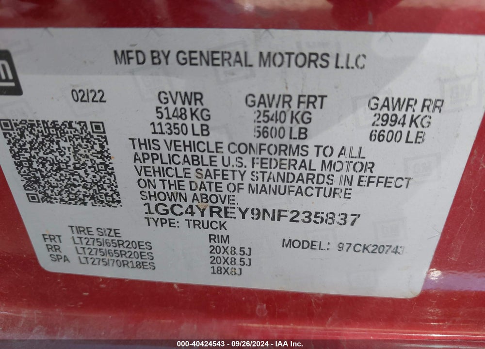 2022 CHEVROLET SILVERADO 2500HD 4WD STANDARD BED HIGH COUNTRY VIN: 1GC4YREY9NF235837