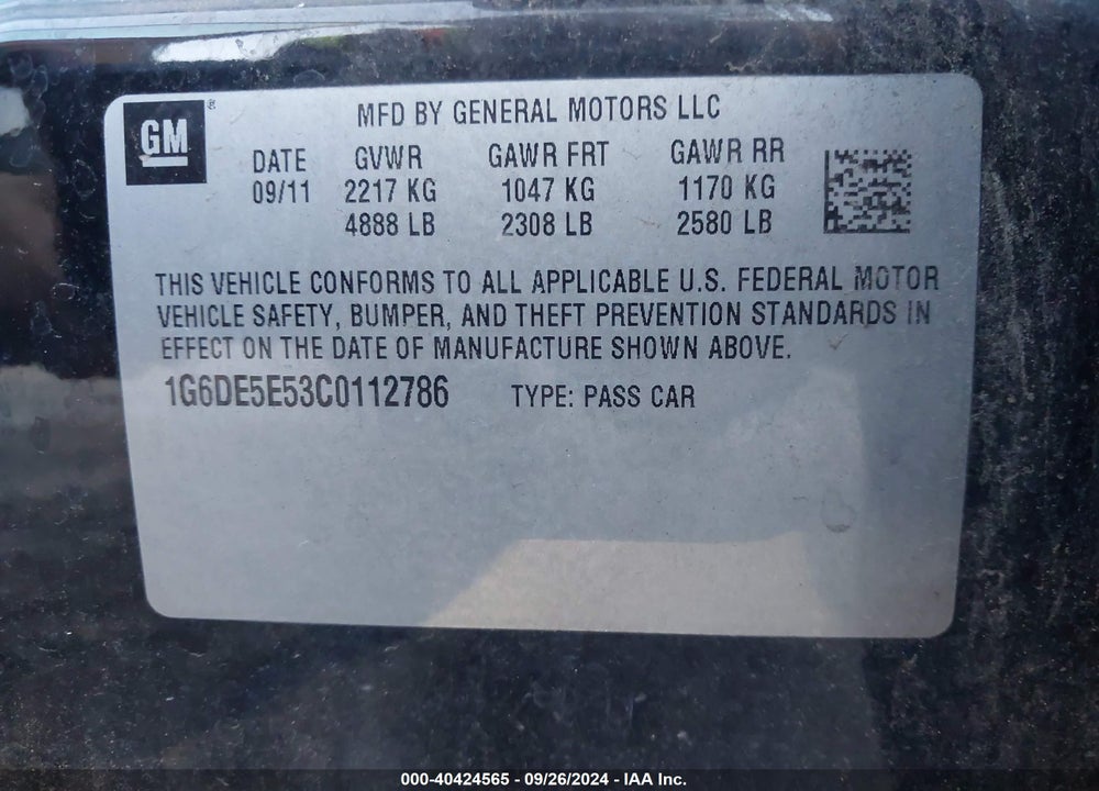 2012 CADILLAC CTS LUXURY VIN: 1G6DE5E53C0112786