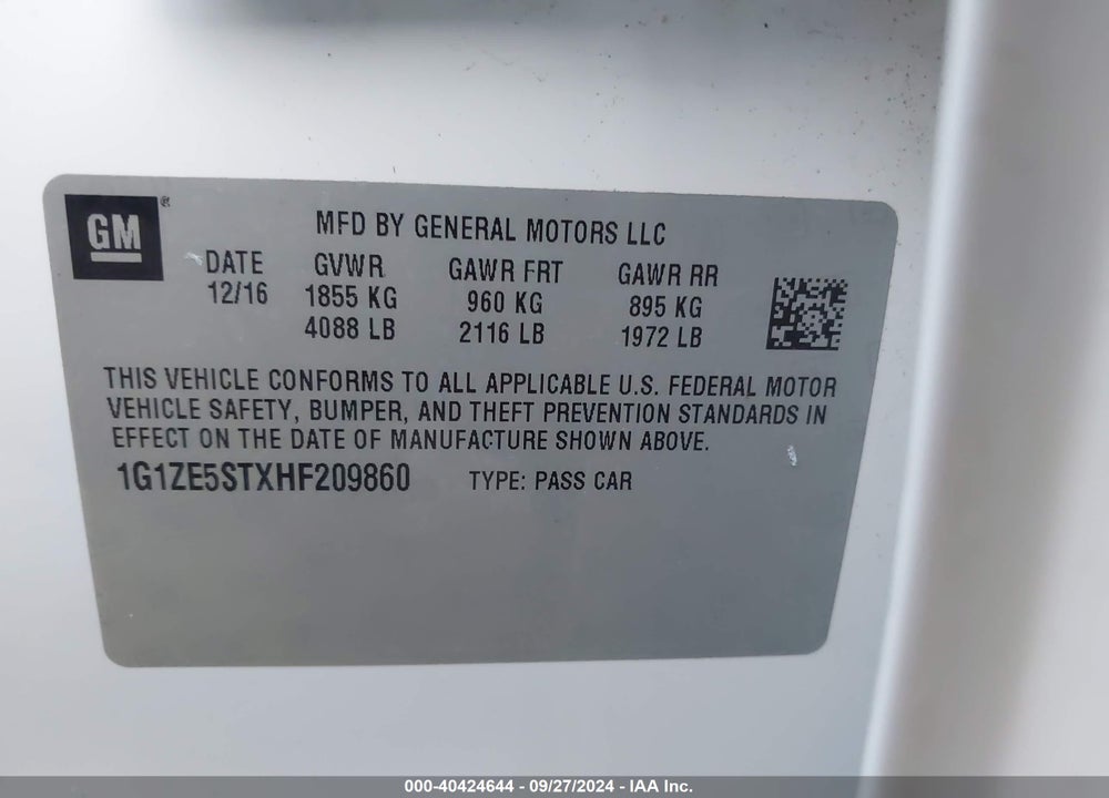 2017 CHEVROLET MALIBU 1LT VIN: 1G1ZE5STXHF209860