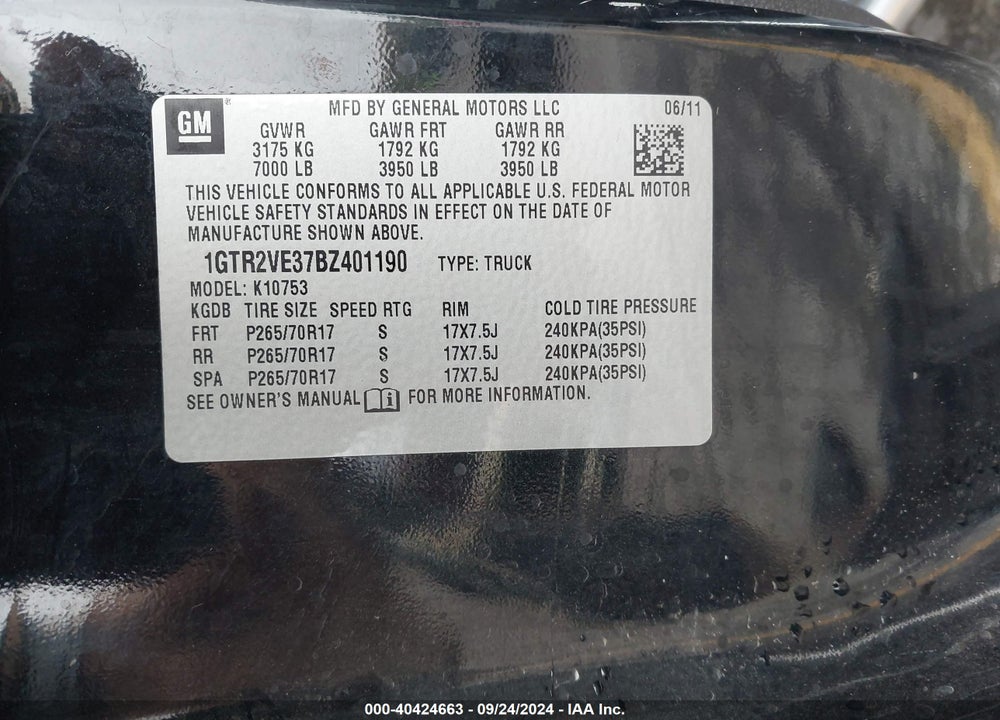2011 GMC SIERRA 1500 SLE VIN: 1GTR2VE37BZ401190