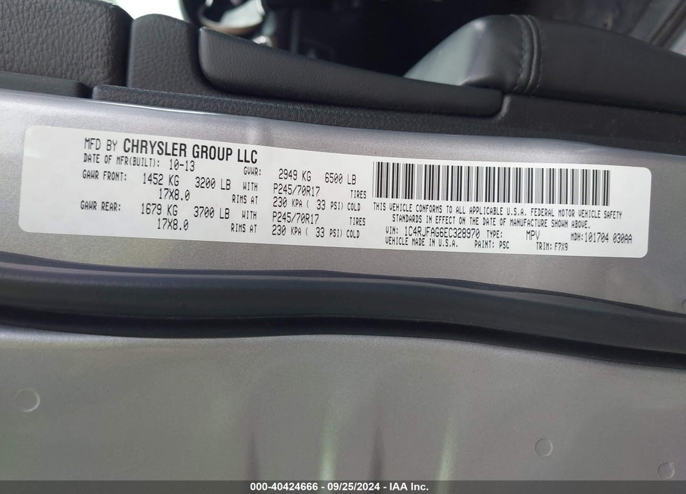 2014 JEEP GRAND CHEROKEE LAREDO VIN: 1C4RJFAG6EC328970