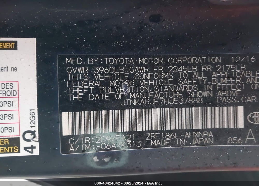 2017 TOYOTA COROLLA IM VIN: JTNKARJE7HJ537888