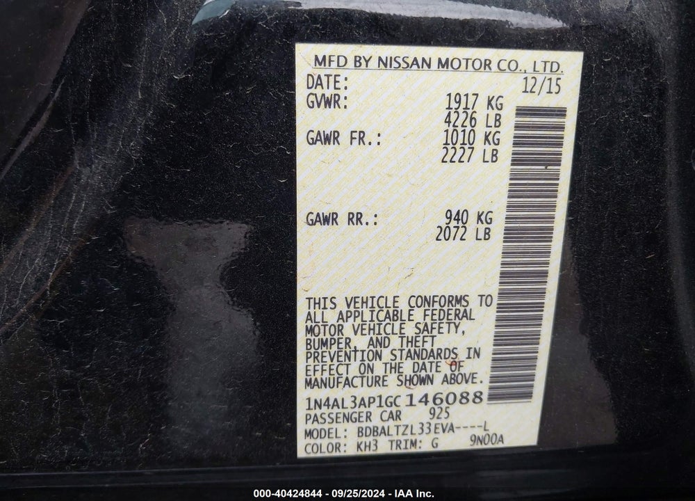 2016 NISSAN ALTIMA 2.5 SL VIN: 1N4AL3AP1GC146088