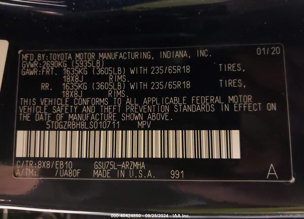 2020 TOYOTA HIGHLANDER XLE VIN: 5TDGZRBH8LS010711