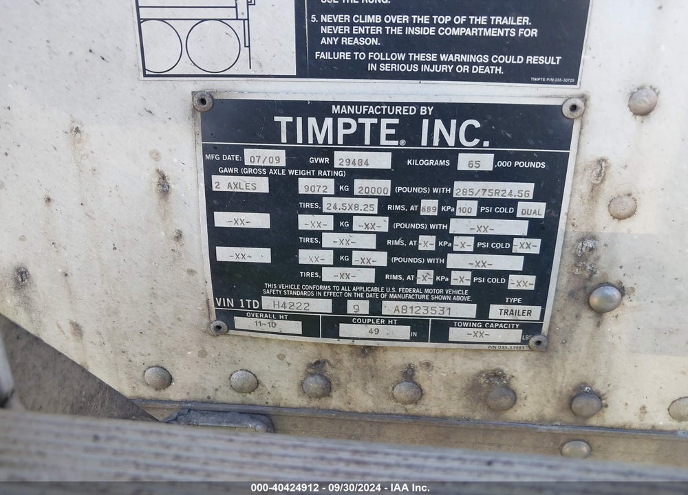 2010 TRAILER TIMPTE GRAIN VIN: 1TDH42229AB123531