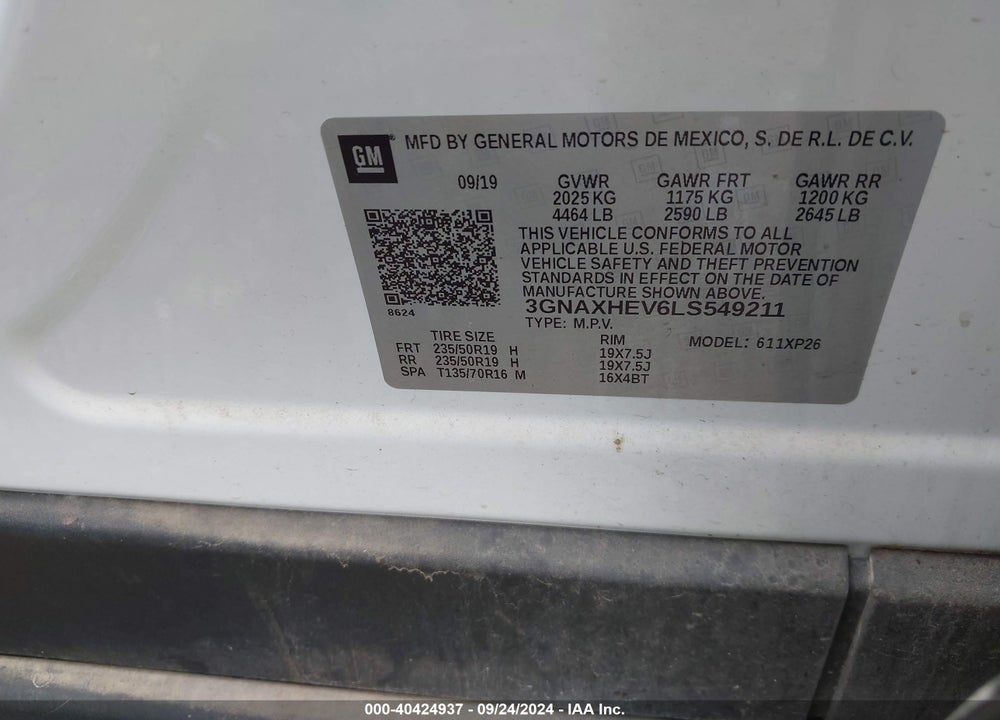 2020 CHEVROLET EQUINOX VIN: 3GNAXHEV6LS549211