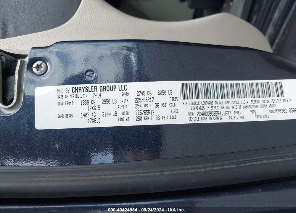 2014 DODGE GRAND CARAVAN SE VIN: 2C4RDGBG2ER411637